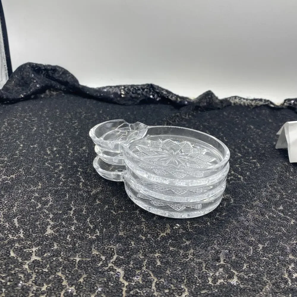 FOSTORIA Glass Bridge Coaster W Tea Bag/Ash Tray/ Spoon Rest Set Of 3